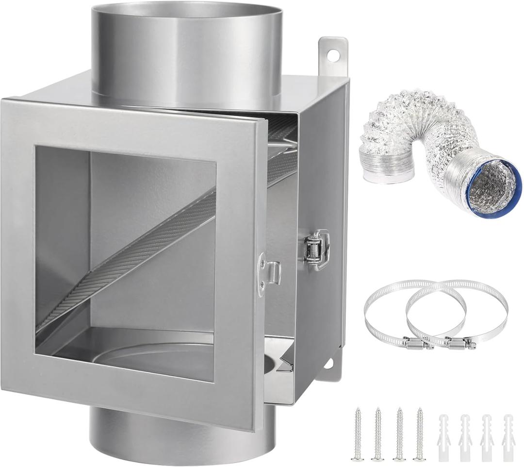 Dryer Duct Lint Trap,Transparent Door Lid Dryer Lint Trap,Metal Indoor Dryer Vent Kit with 4inch 8FT Dryer Vent Hose,2 Metal Filter Screens,2 Clamps,For Electric Clothes Dryers