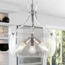 15.7" Modern Glass Chandelier,3-Light Brushed Nickel Chandelier with Clear Glass Shade, Farmhouse Round Hanging Light Fixture for Dining Room Kitchen lsland Hallway Foyer