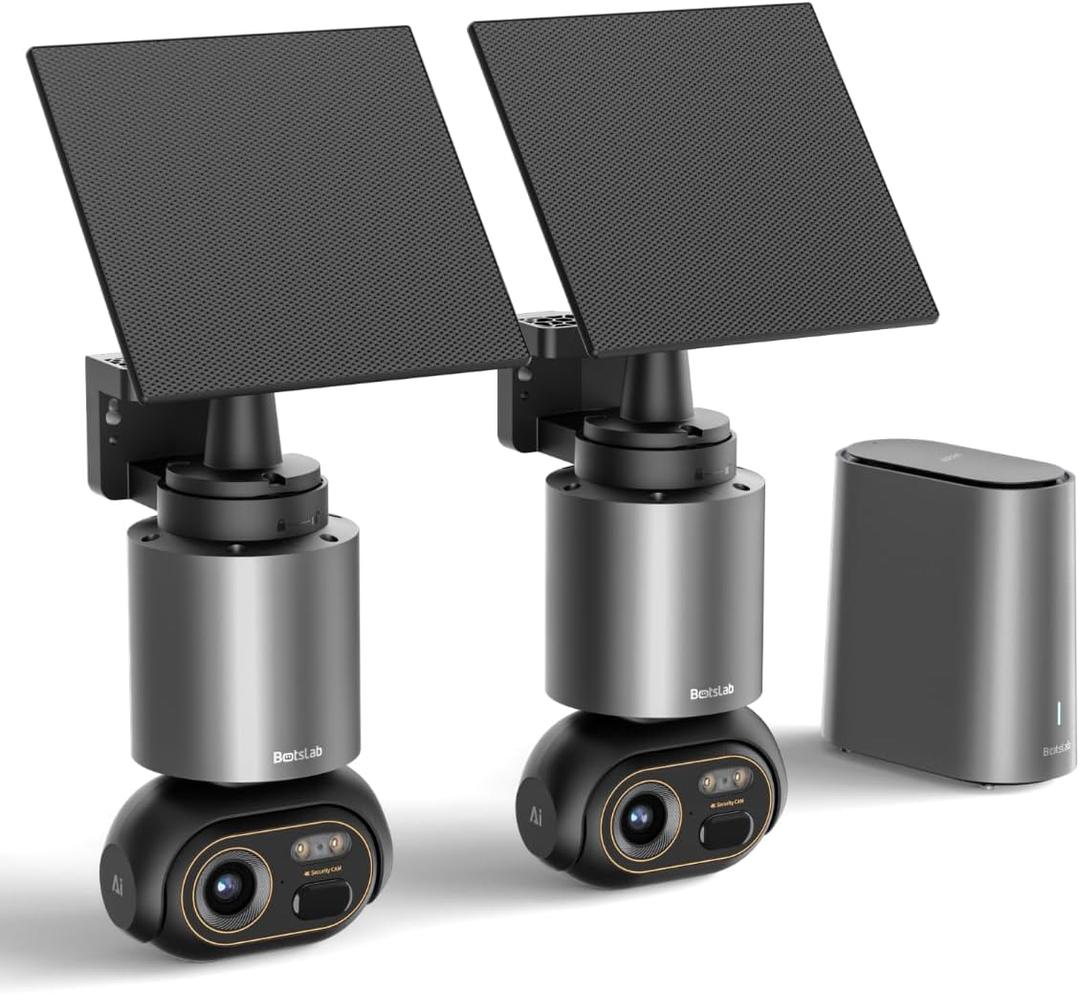 BOTSLAB Security Cameras Wireless Outdoor, 2 Cam-Kit, 4K Color Night Vision, Solar Cameras for Home Security with 360 PT,No Monthly Fee,32GB Local Storage Base Station,Auto Tracking,Easy Installation