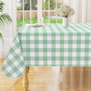 misaya Rectangle Waterproof Vinyl Table Cloth, Buffalo Flannel Backed Tablecloth, Wipeable Plastic Table Cover for Dinner, Kitchen, Outdoor (52" x 70", Sage Green and White)
