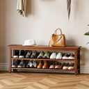 Wood Shoe Bench for Entryway,Bench with Shoe Rack,Storage Shoe Organizer for Hallway,Living Room,Bedroom (Brown, 47.24''W×11.81‘’D×17.71‘’H)
