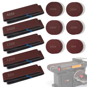 Sanding Belts & PSA Sanding Discs Set - 10 Pack 4x36 Inch Aluminum Oxide Belts (80/120/150/240/400 Grit) and 18 Pack 6-Inch Self-Adhesive Discs (80/100/120/180/240/400 Grit) for Wood, Metal Polishing