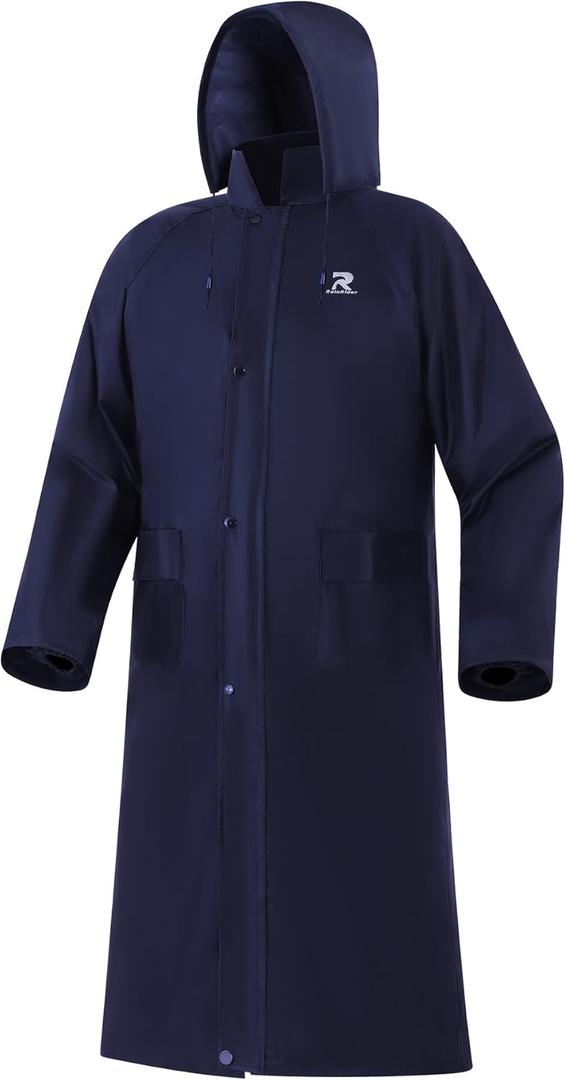 RainRider Raincoat for Men Waterproof Long Rain Jacket with Stowable Hood Lightweight Rain Gear Poncho for Unisex (XX-Large, Navy)