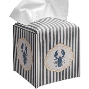Grace Yonks Cute Coastal Lobster Tissue Box Cover Square, Kitchen Striped Cube Case for Facial Tissues, 5.2" PU Leather(070)