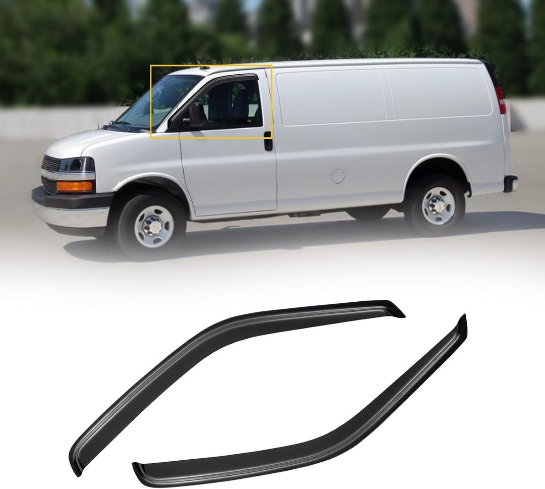 Window Visors for Chevrolet(Chevy) Express/GMC Savana 1996-2025, Rain Guards Shield Vent Shade Deflector Dark Smoke for GMC Topkick C4500 C5500 03-09/ Chevy Kodiak 03-09, Tape-On, 2PCS