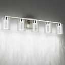 SineRise 5-Light Brushed Nickel Vanity Light with 3 Color Modes (3000K/4000K/6000K), Eye Protection LED Bathroom Light Fixture, Dimmable Modern Wall Light Over Mirror with Clear Glass Shade