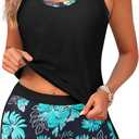 Yonique 3 Piece Athletic Tankini Swimsuits for Women with Shorts Swim Tank Tops with Sports Bra and Boyshorts Bathing Suits, XL