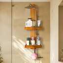 Utoplike Teak Hanging Shower Caddy with Hooks, Bathroom Shower Organizer Over Shower Head, 2-Tier Wood Shelf for Shampoo, Towels, No Drilling