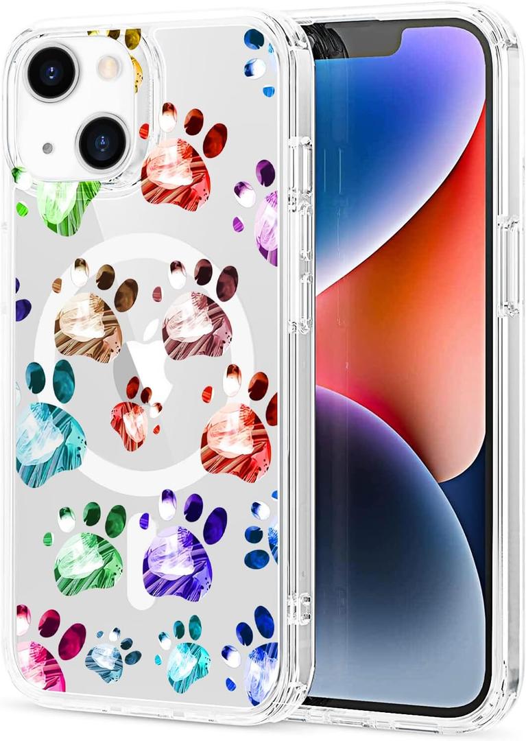 MAYCARI for iPhone 14 Pro Max Case Compatible with MagSafe, Magnetic Cute Cartoon Dogs Paws Design Clear Phone Cover for Girls Women Soft TPU Hard Back Shockproof Protective Case for iPhone 14 Pro Max