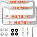 2 Packs License Plate Frames for Mets, Silver License Plate Covers, Universal Aluminum Tag Frame Holder for Front and Rear Car Tags (BlackLE)
