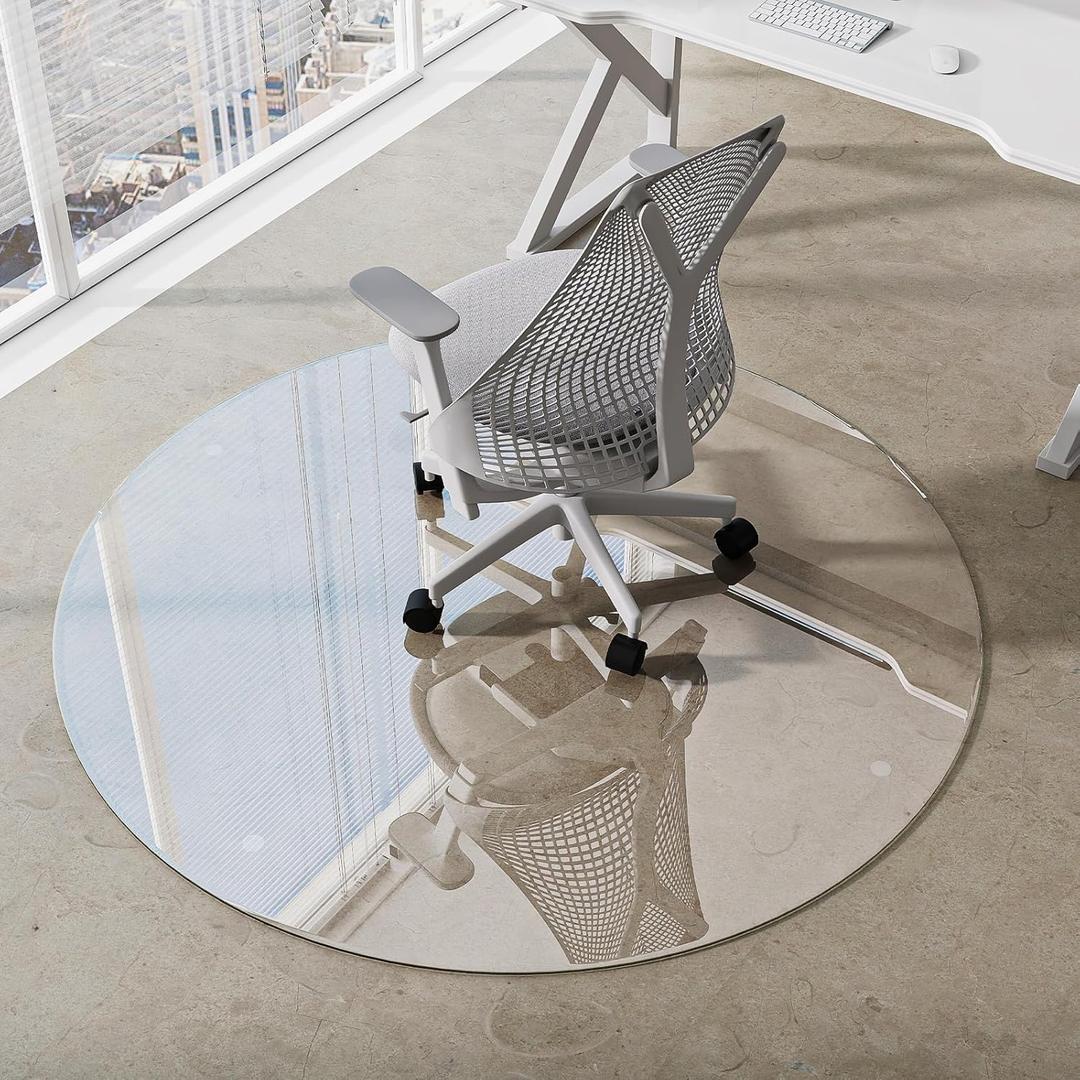 VOOBANG 55"x55" Tempered Glass Office Chair Mat for Carpet - Round Carpet Protector Mat for Office Chair Hard Floor, 5mm Thickness, Non-Slip, Scratch Resistant, Transparent