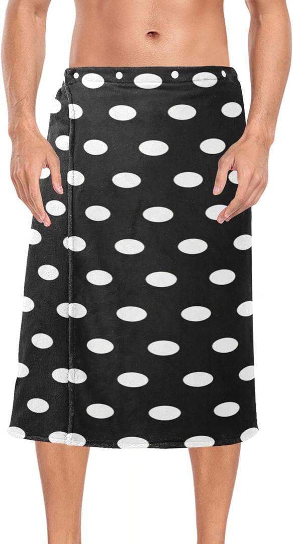 Burbuja Polka Dots Black White Mens Bath Wrap Soft Body Wrap with Adjustable Snap Elastic for Shower Sauna Gym Towel Cover Up