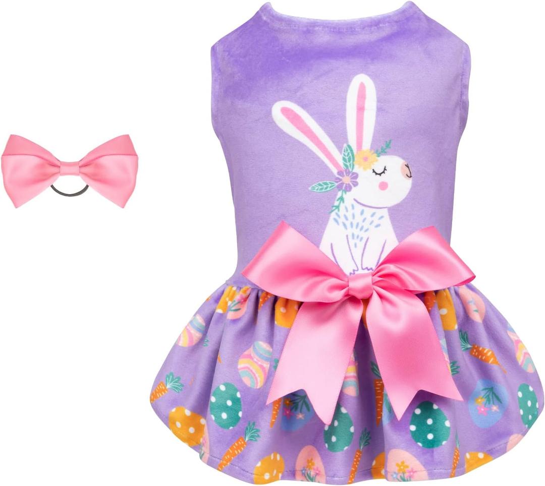 CuteBone White Rabbit Dog Easter Dress Velvet for Small Dogs Girl Eggs Skirt Puppy Purple Dresses Dog Clothes CVA19S-D, Size S