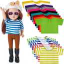 Skylety 15 Pieces 18 Inch Doll Clothes Assorted Colored Doll T-Shirts Summer Clothes with Hook and Loop Fasteners Closure Decoration Accessary Solid and Stripe 15 Types for Pretend Play