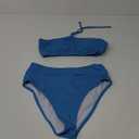 Pink Queen Strapless Swimsuits for Women Sexy Ribbed Bandeau Bikini Top Cheeky High Rise Bathing Suit Blue, Medium 