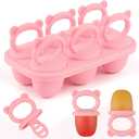 HUAKENER Mini Popsicle Molds, Silicone Popsicle Mold for Toddlers, 6-Cavity Ice Pop Molds with Handle for Making Healthy Baby Food, Breastmilk Popsicle (Pink)