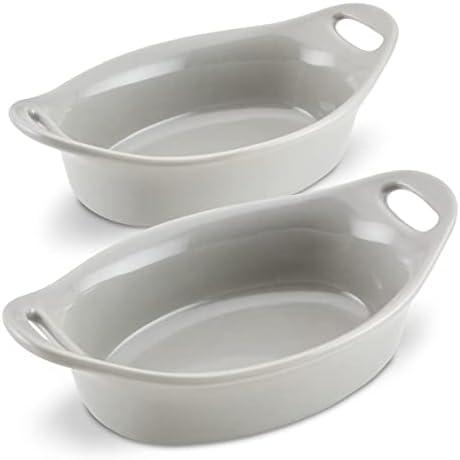 Rachael Ray Ceramics Au Gratin Set, Oval, Two 12-ounce, Light Sea Salt Gray 1 Pack