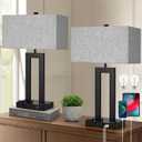 Modern Table Lamps Set of 2-22" Tall Bedside Lamps with USB-C/USB-A Charge Ports & Outlet, Stepless Dimmable Fabric Gray Shade Nightstand Lamps for Bedroom & Living Room
