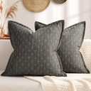 ZWJD Pillow Covers 18x18 Set of 2 Soft Polyester Textured Pillow Covers with Stylish Flange Edge Cozy Farmhouse Throw Pillows for Couch Bed Sofa Living Room (Dark Gray)
