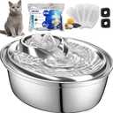 ORSDA Cat Water Fountain Stainless Steel, 2L Pet Fountain for Cats Inside, Dog Water Dispenser, Automatic Cat Drinking Fountains with 6 Replacement Filters for Cats, Small Dogs