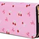 Cherry Wallets for Women Large Capacity 2 Zipper Fruit Ladies Purse Bow Credit Card Holder Pink