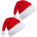 2 Pack Unisex Christmas Santa Hats - Extra Thick Velvet Comfortable for Adult - Ideal for Xmas Holiday Parties & New Year Festive Occasions