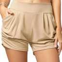 Conceited Women’s Shorts High Waisted with Pockets - Casual - Comfy - Lounge - Soft - Spandex - Beige Khaki - Small - Medium