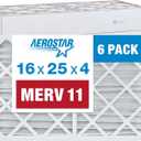 Aerostar 16x25x4 MERV 11 - 6 Count - Pleated HVAC, Furnace & Air Conditioner Filters - Removes Dust, Cold & Flu Germs, Lint, Mold, Pet Dander, Allergy-Causing Pollen, Smog & Smoke (15.5" x 24.5" x 3.8")