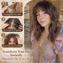 Short Wavy Bob Wig with Bangs for Women, Shoulder Length Synthetic Wig, Brown with Caramel Highlights, Heat Resistant Fiber, Glueless Natural Looking Wig for Daily Wear