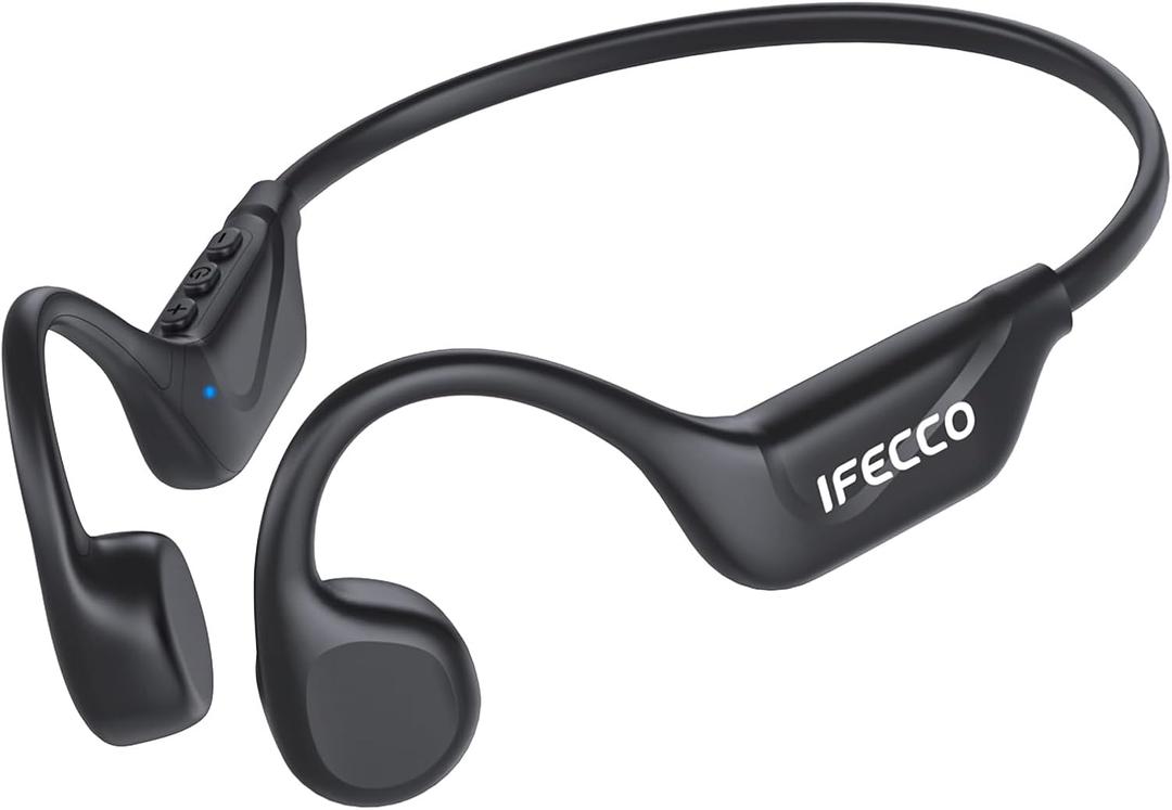 IFECCO Bone Conduction Headphones Bluetooth 5.4 - Wireless Open Ear Headphones with Mic,IPX5 Waterproof Bone Conduction Earbuds 10H Playtime for Cycling Running Hiking Bicycle (techno black)