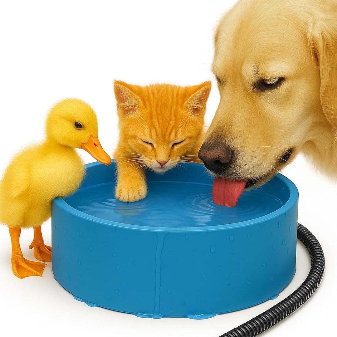 Heated Water Bowl for Dog Cat, Outdoor Warming Animals Bowl with Chew Resistant Power Cord, Waterproof Heat Pet Bowl Smart Uniform Heating in Winter Antifreeze for Chicken Duck,108 fl oz