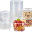 FULING [50 Set - 16 oz. Plastic Deli Disposable Food Storage Containers With Airtight Lids