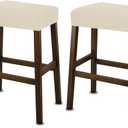 NeColorLife Rectangle Stool Covers,Stretch Waterproof Saddle Seat Covers for Counter Height and Kitchen Island Chairs,Vanity Barstool Cushion Protector,Beige,Pattern A,2 Pack