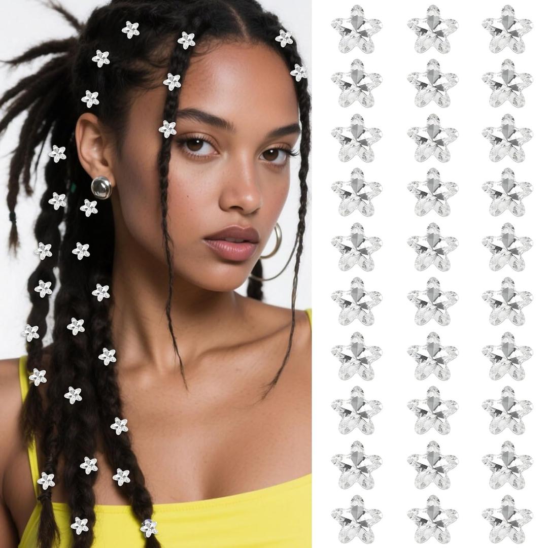 YISSION 30PCS Silver Mini Rhinestone Star Hair Clips, Sparkly Non-Slip Star Hair Pins for Women & Girls, Bling Barrettes for Festival & Daily Wear