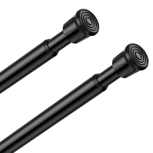 2 Pack Spring Tension Curtain Rods 28-48 Inches, Black Spring Loaded Curtain Rods,Adjustable Small Tension Rod for Windows, Kitchen, Doorway, Bathroom, Cupboard Bars