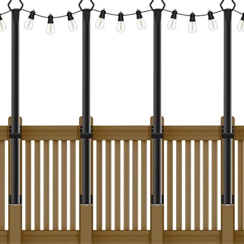 AHRLHR 4-Pack 5 Ft String Light Poles, String Light Poles for Outside with Fixing Clips,Hanging Light Poles for Deck Fence Garden Backyard Wall Bistro,Metal Poles for Outdoor String Lights
