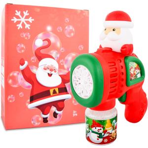 Christmas Bubble Machine Toys for Kids,Automatic Electric Battery Powered Bubble Gun with Bubble Solution,LED Light,Leakproof Bubble Blower Toy for Christmas Birthday Party Favors Gifts (Santa Claus)