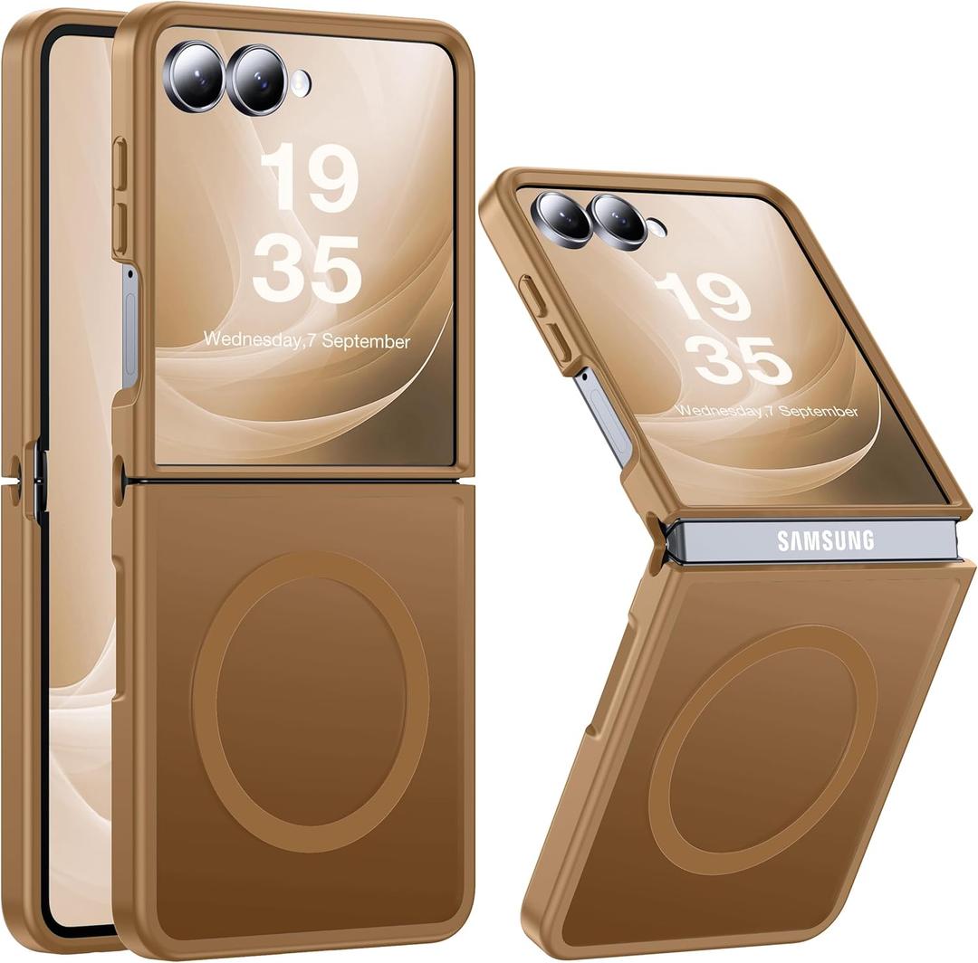 FNDMIL NO.1 Magnetic for Samsung Galaxy Z Flip 7 Case（Not for Flip7 FE 6.7''） with MagSafe[Military Shockproof][Translucent Matte][Anti-Fingerprint] Soft Silicone Bumper for Flip 7 Case 6.9'', Coffee