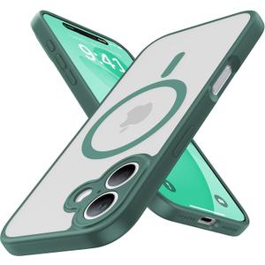 Magnetic Shockproof for iPhone 17 Case,[Full Camera Protection][Compatible with Magsafe][Non-Slip][Mil-Grade Protection] Slim Anti-Yellow Translucent Matte Phone Case for iPhone 17,Pine Green