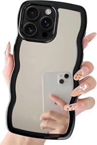 Jmltech for iPhone 16 Pro Max Case Cute Mirror Curly Women Girly Wave Frame Shape Silicone Shockproof Protective Phone Cases for iPhone 16 Pro Max Black