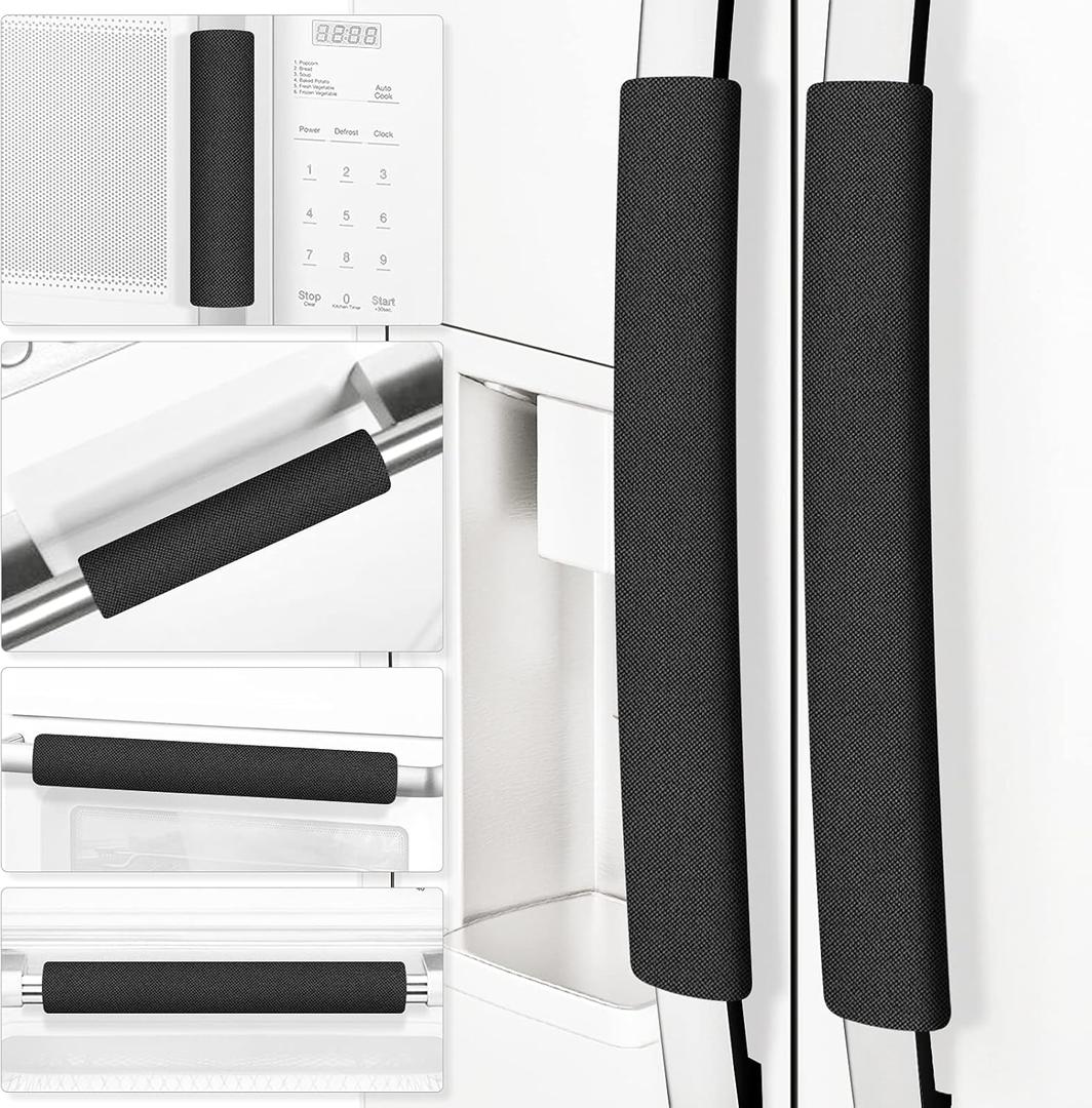 ELCOOR Refrigerator Door Handle Covers, Set of 6, Trimmable, Washable, Appliance Handle Covers, Fridge Door Handle Protector, Get Rid of Dirty Handprints, Timesaver, Kitchen Decor Accessories (Black)