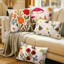 Embroidered Throw Pillow Cover 20x20 Inch - Spring Summer Boho Decorative Pillow Cover with Zipper for Living Room Couch Sofa Bed Aesthetic Design Flower Cluster Cushion Pillowcase