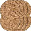 JEUIHAU Set of 8 Water Hyacinth Braided Placemat, 13 Inch Round Placemats Rattan Placemats, Natural Wicker Seagrass Rattan Placemats for Dining Table, Decoration
