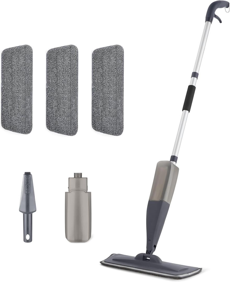 Amazon Basics Dry and Wet Floor Spray Mop, 360-Degree Swivel Spray Mop for Hardwood Tile Laminate Floor Cleaning with 16.9 oz Refillable Tank, 49-inch, 3-Pack Washable Pads