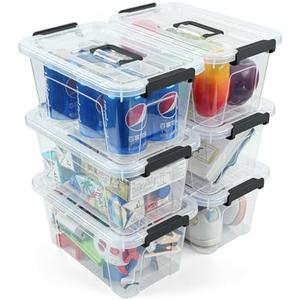 NUMIFUN Plastic Storage Bins with Lids 6 Pack Storage Organizer, 7 Quart Stackable Storage Bins with Buckle Lids and Handle easy for Home Office Pantry Organization, Clear Lids