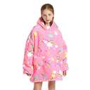 Wearable Blanket Hoodie for Kids 4-12YR Oversized Animal Hooded Blanket Super Soft Comfortable Warm Flannel Rainbow Unicorn