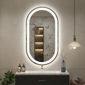 OKPAL 20x36 Oval Lighted Bathroom Mirror, Pill-Shaped Lighted Vanity Mirror, LED Bathroom Vanity Mirror, Anti-Fog, Dimmable, Memory, 3 Colors (Front Lights + Backlit)