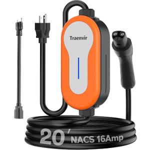 Level 1&2 Charger for Tesla, 110-240V Mobile Charger Nacs Connector with 20FT Charging Cable, 16Amp Portable Home Wall Electric Car EV Charger for Tesla Models Y/X/3/S NEMA 5-15 & NEMA 6-20 Plug