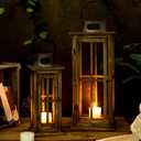 TIMRIS Large Farmhouse Wooden Metal Lantern Set of 2, Rustic Decorative Floor Candle Lanterns, Vintage Distressed Hanging Lanterns for Home Dcor (No Glass)