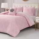Juicy Couture Light Pink/White Link Logo Printed Comforter Set, Queen – Complete 8-Piece Bed in a Bag Collection